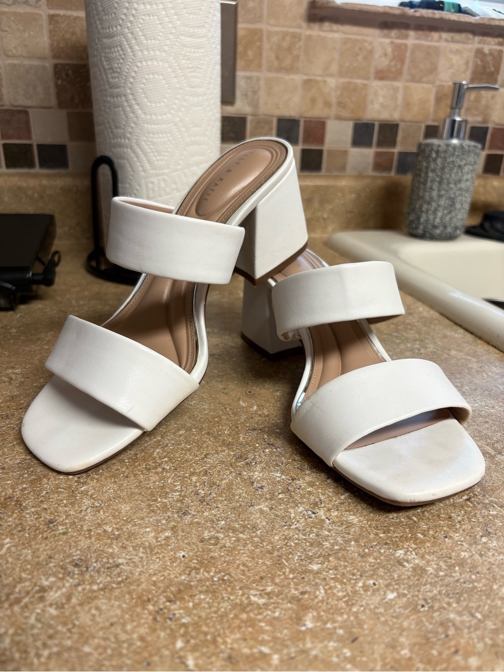 Kelly & Katie Cream Double Strap Block Heel Sandal
